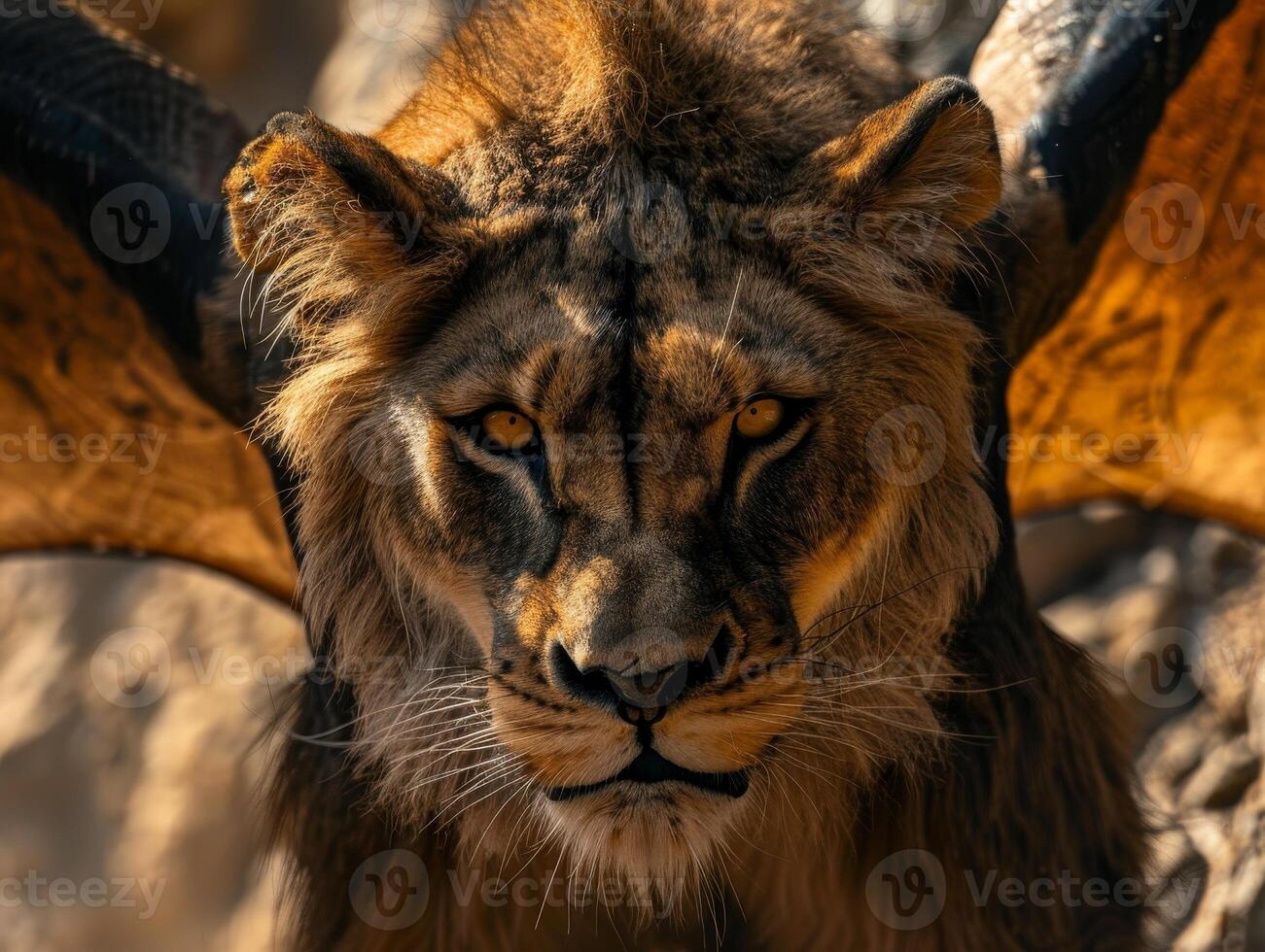 Powerful lion with intense gaze photo