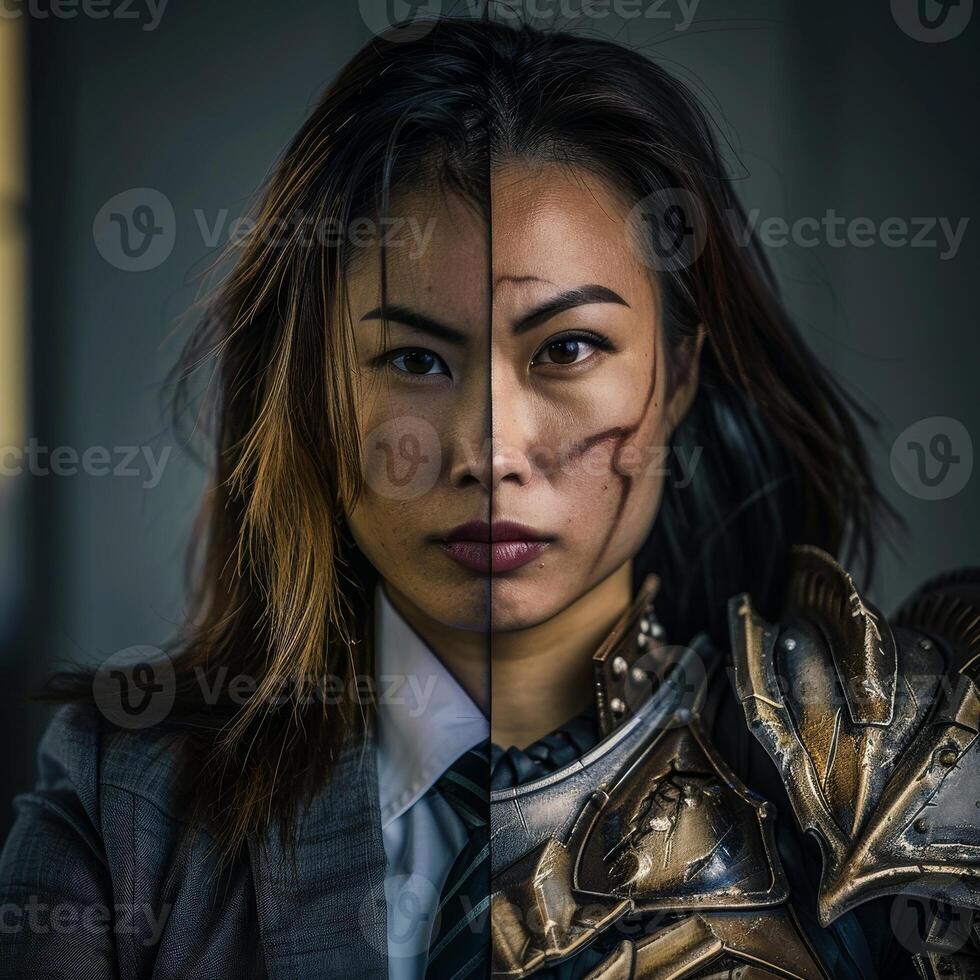 Powerful woman with intense gaze photo