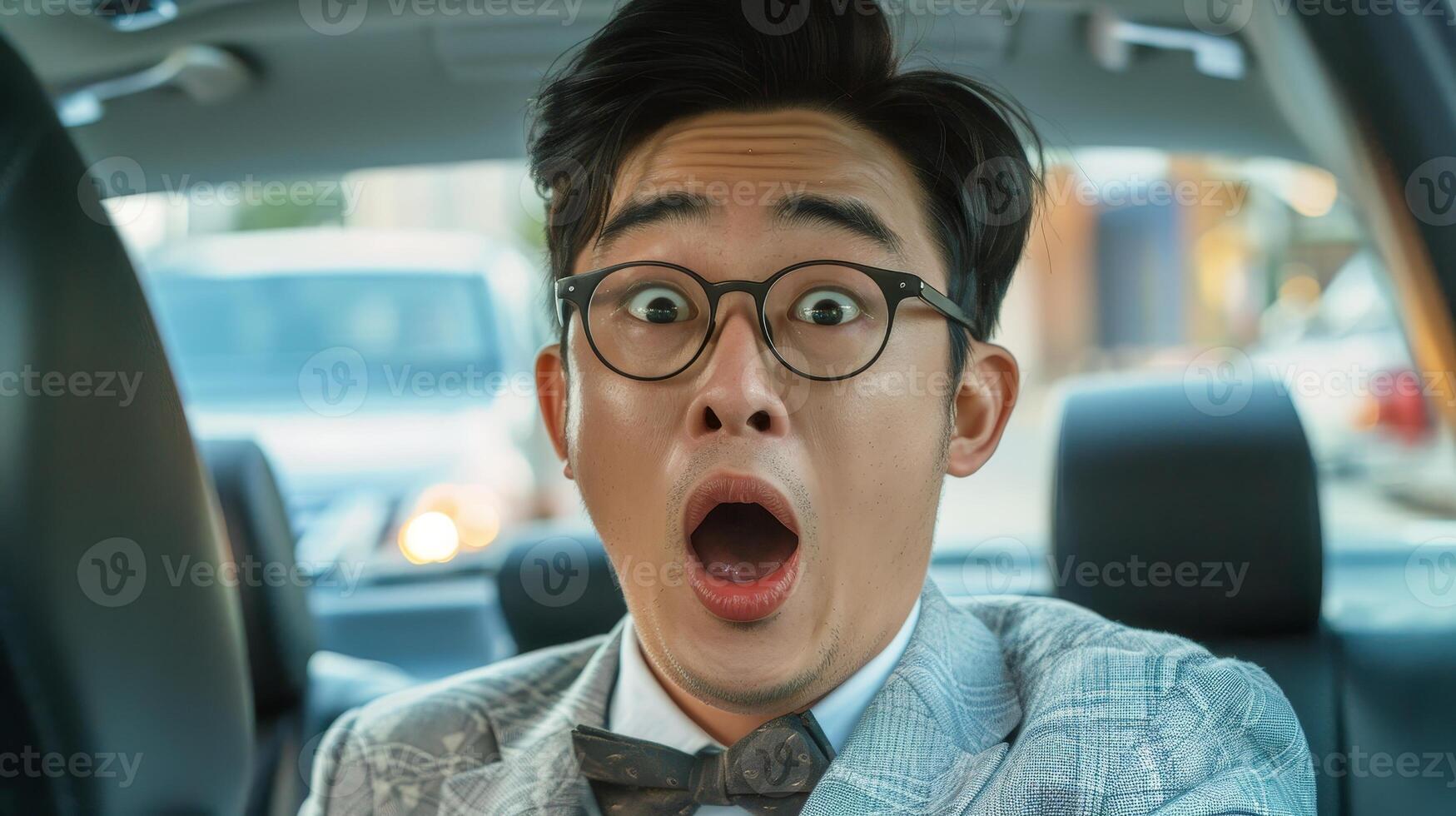 surprised man in glasses with shocked expression photo