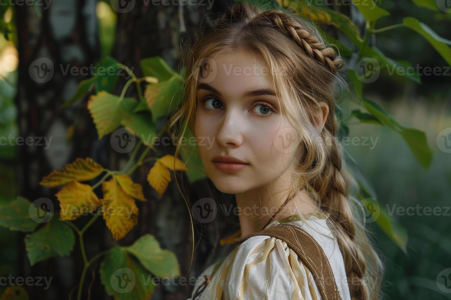 Thoughtful young woman in nature photo