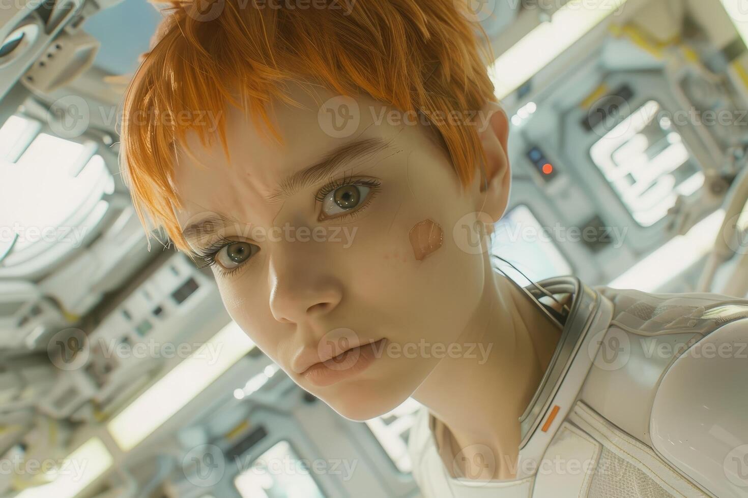 young boy with red hair in space suit photo