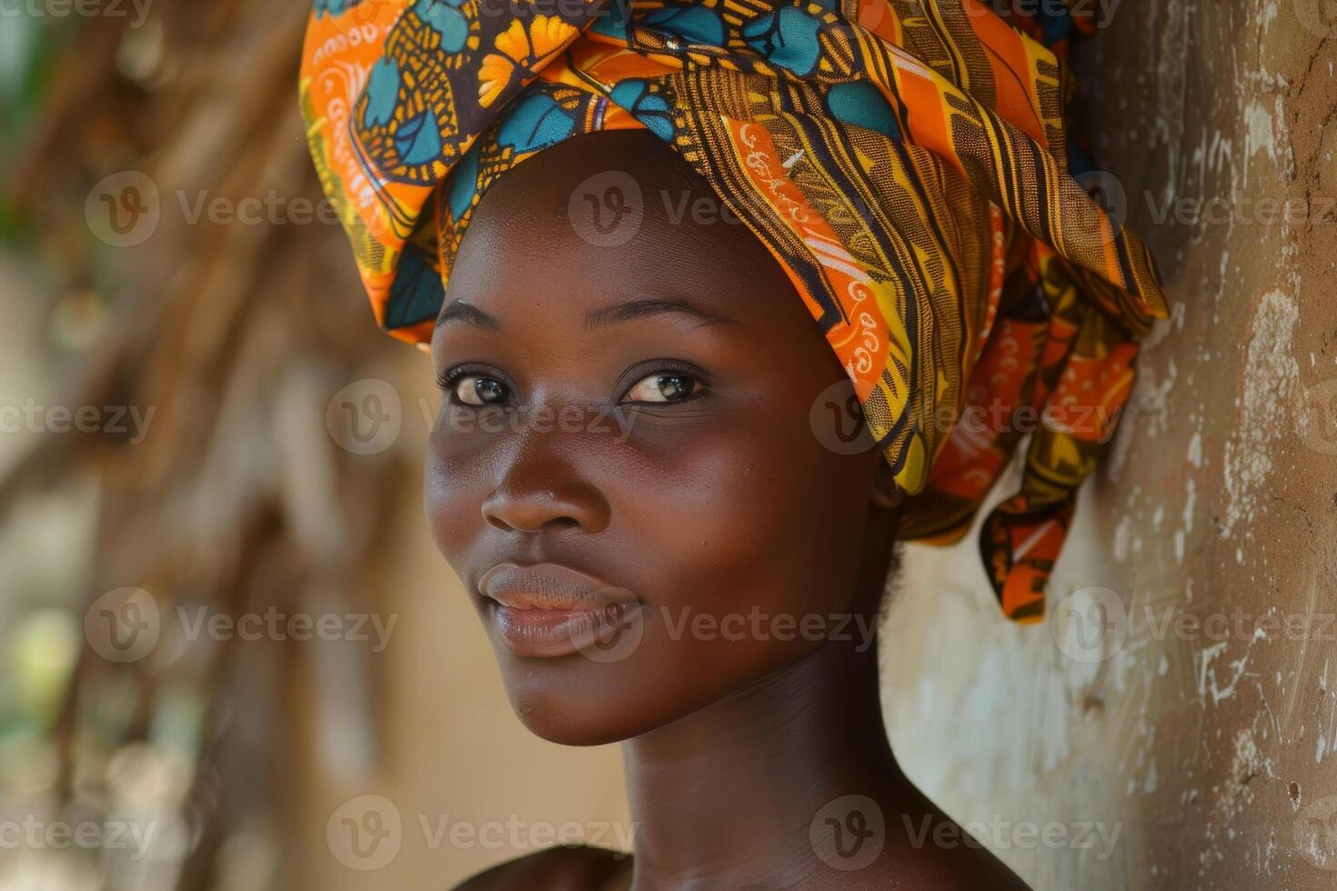 portrait of a young african woman with colorful headscarf photo
