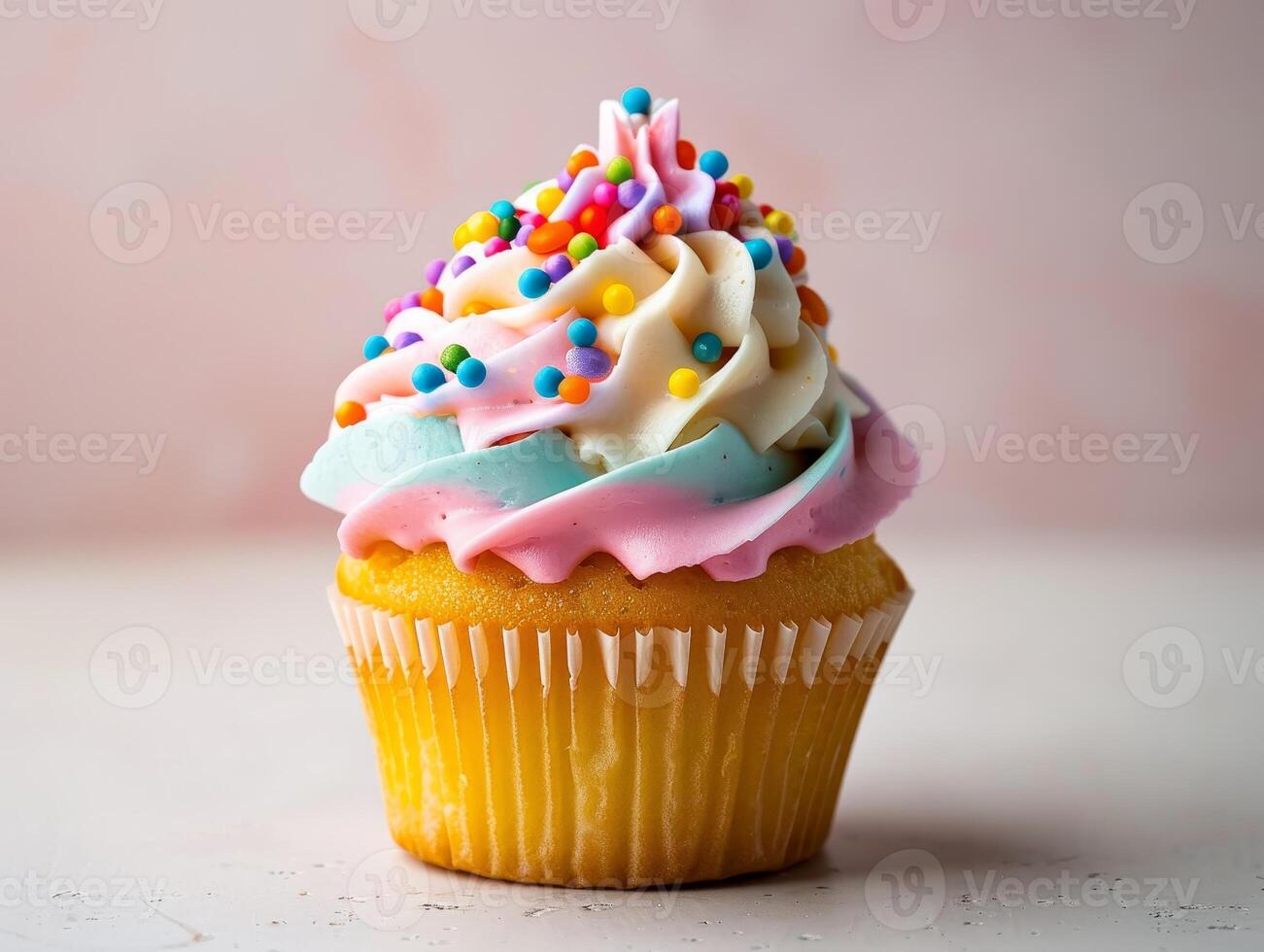 Colorful cupcake with sprinkles photo