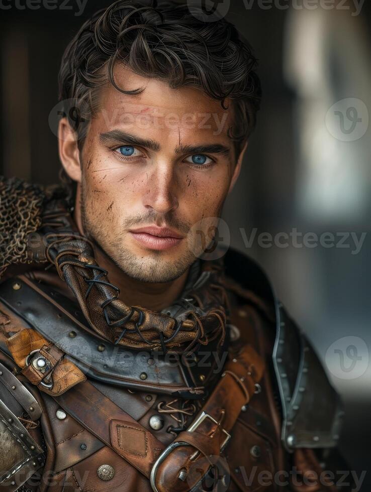 Rugged warrior with intense gaze photo