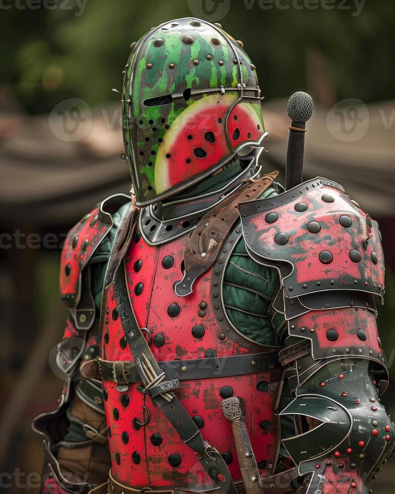 Futuristic warrior in watermelon inspired armor photo