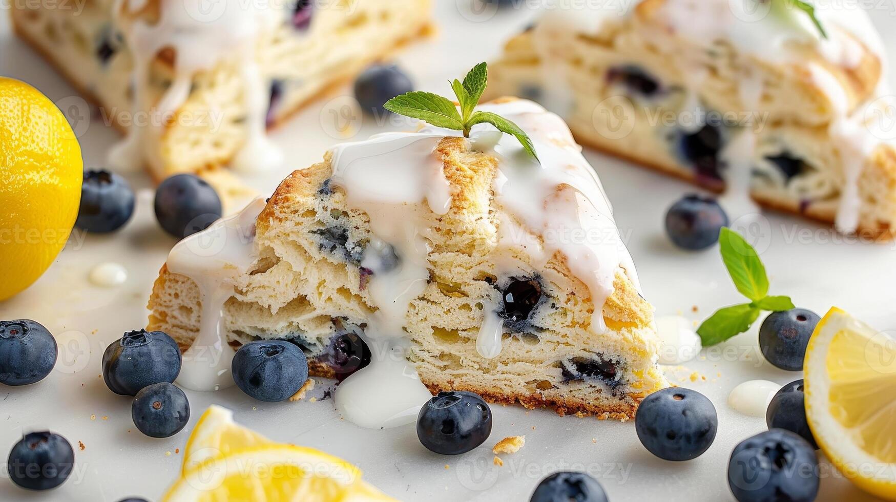 delicious blueberry lemon scones with glaze photo