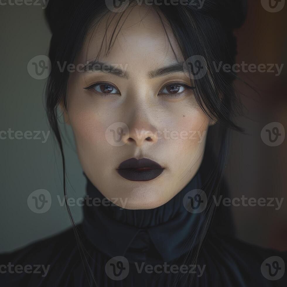 Mysterious asian woman with dark makeup photo