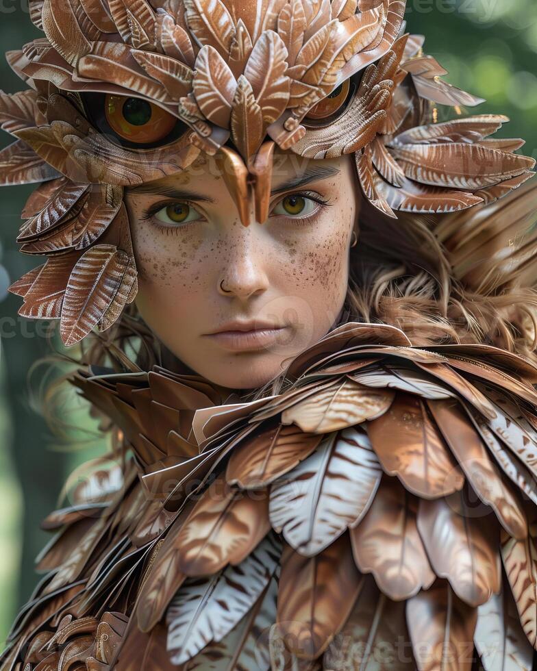 Mystical nature spirit with feathered headdress photo
