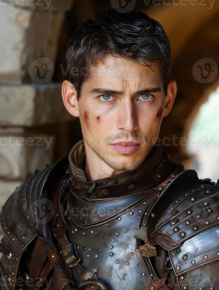 Rugged warrior with intense gaze photo