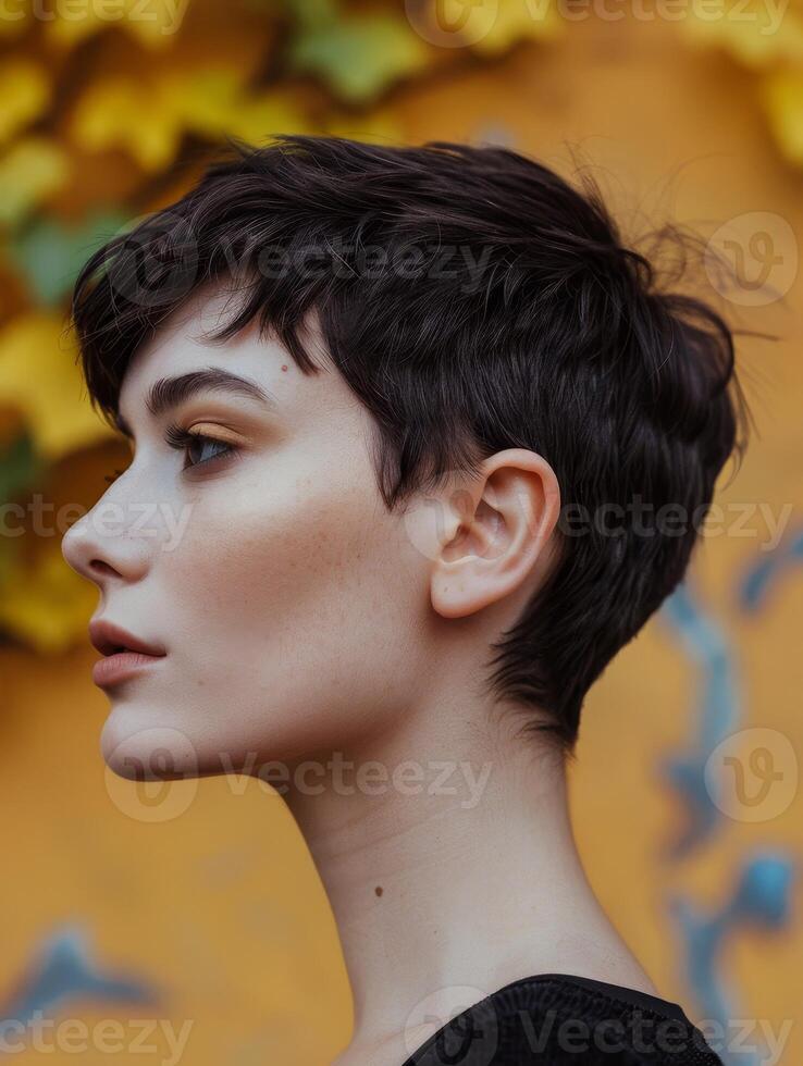 profile of a young person with dark hair photo