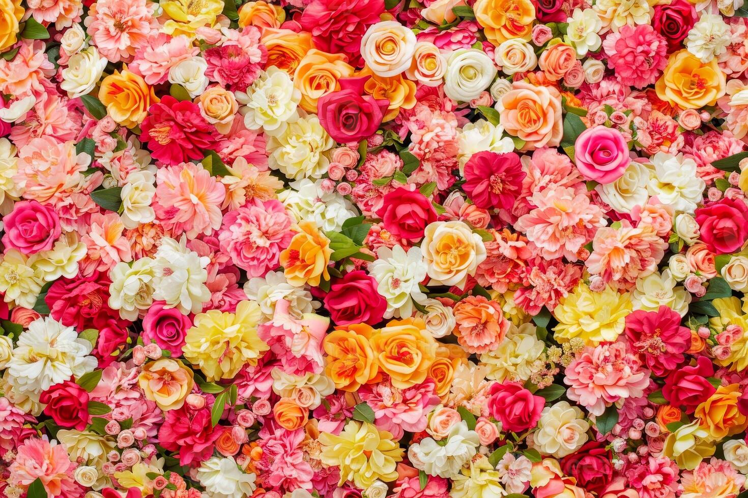 Vibrant floral arrangement of colorful roses, carnations, and other blooms photo