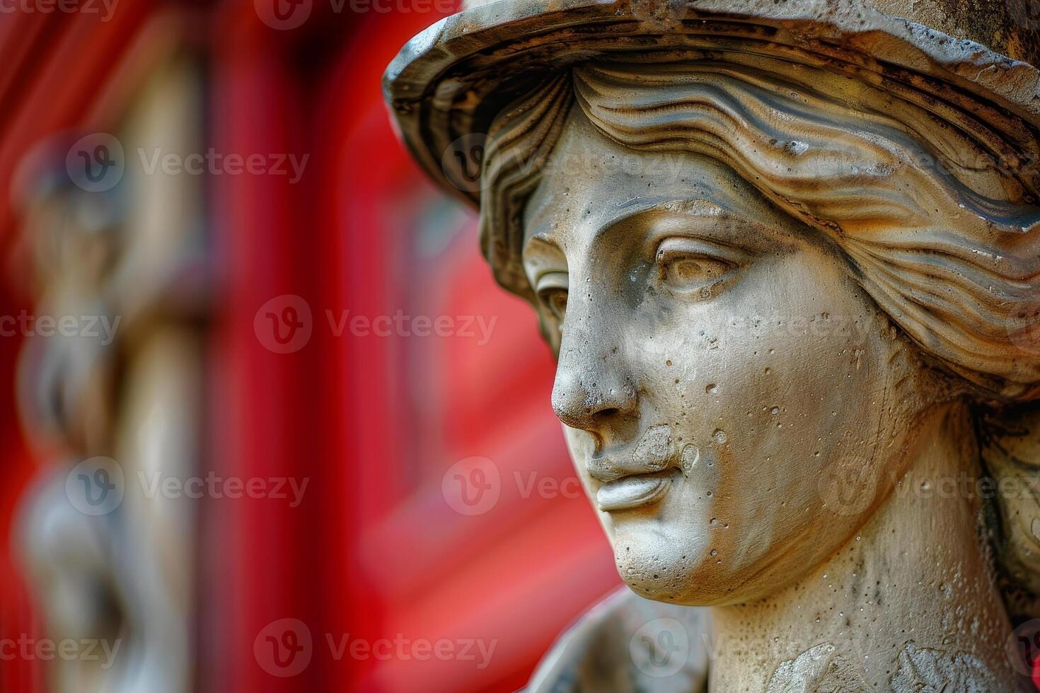 Weathered stone statue with intricate details photo