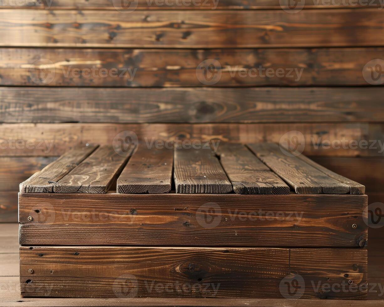 Rustic wooden table or shelf with textured surface photo