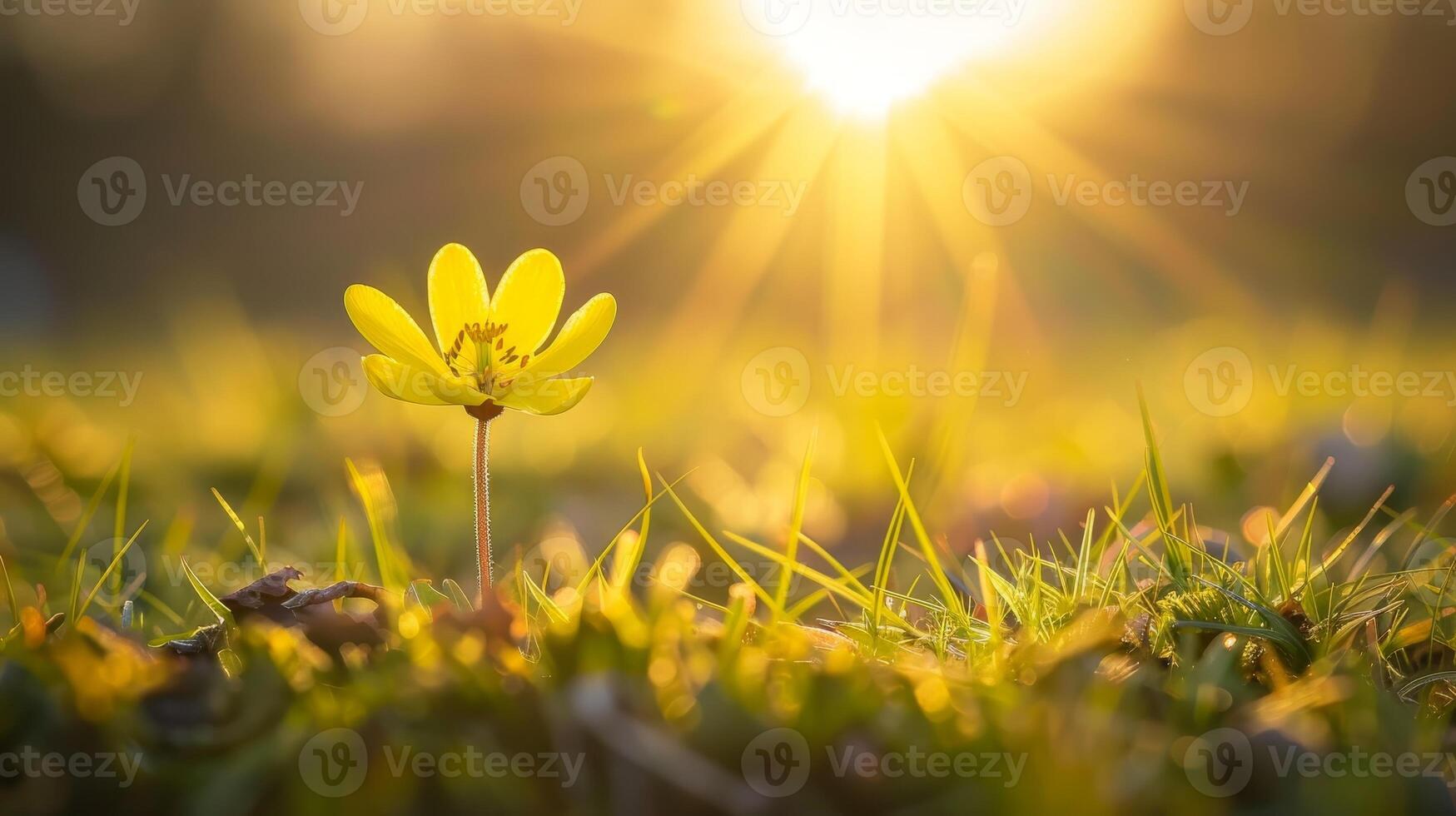 Vibrant yellow flower in a field of grass photo