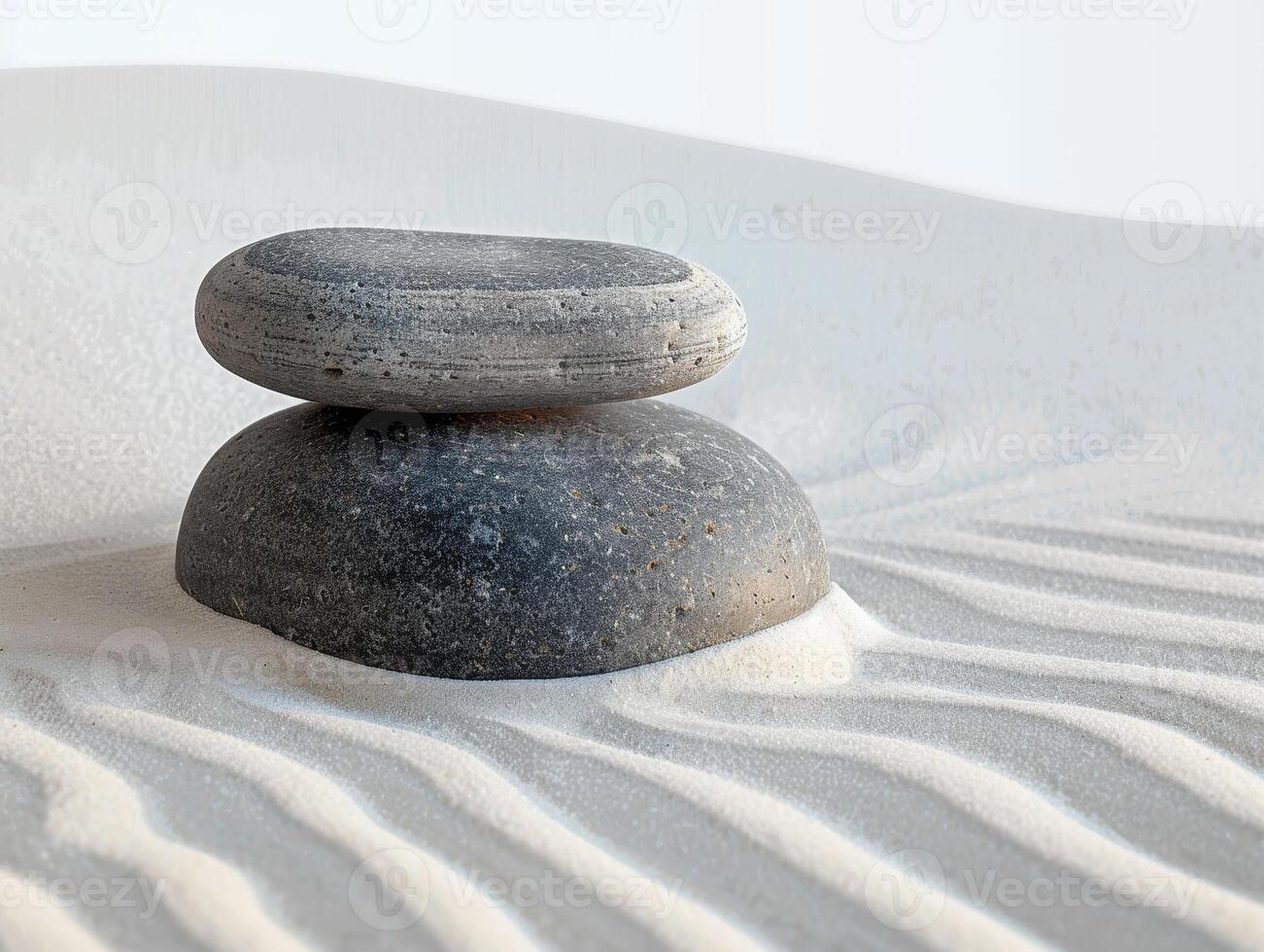 stacked stones on sand with zen like pattern photo