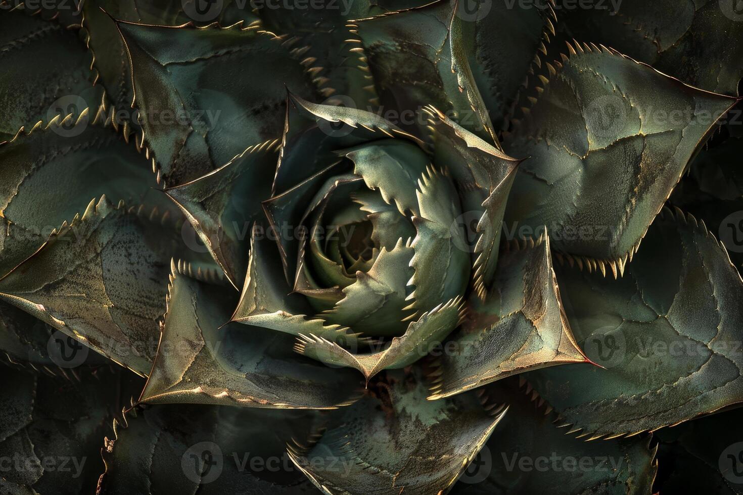 Dramatic close up of a succulent plant with intricate patterns photo