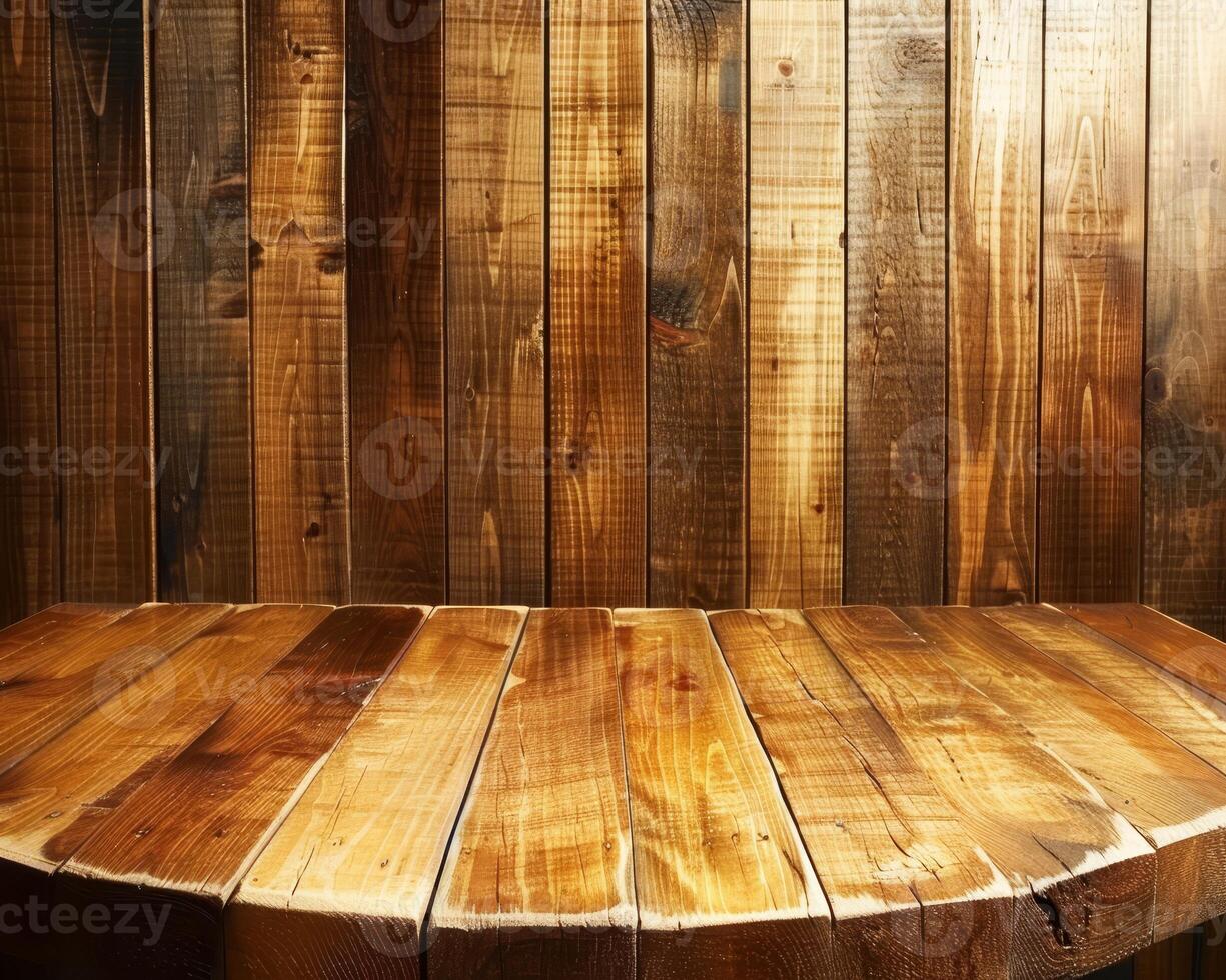 rustic wooden table and wall background photo