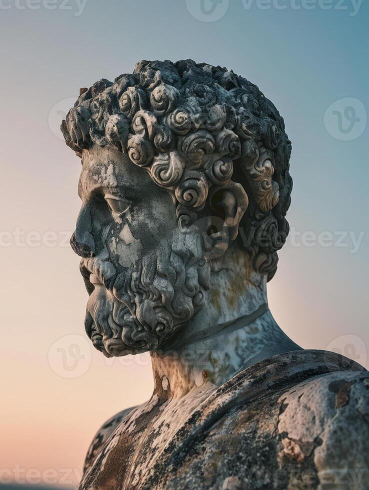 Weathered stone sculpture with intricate swirling patterns photo