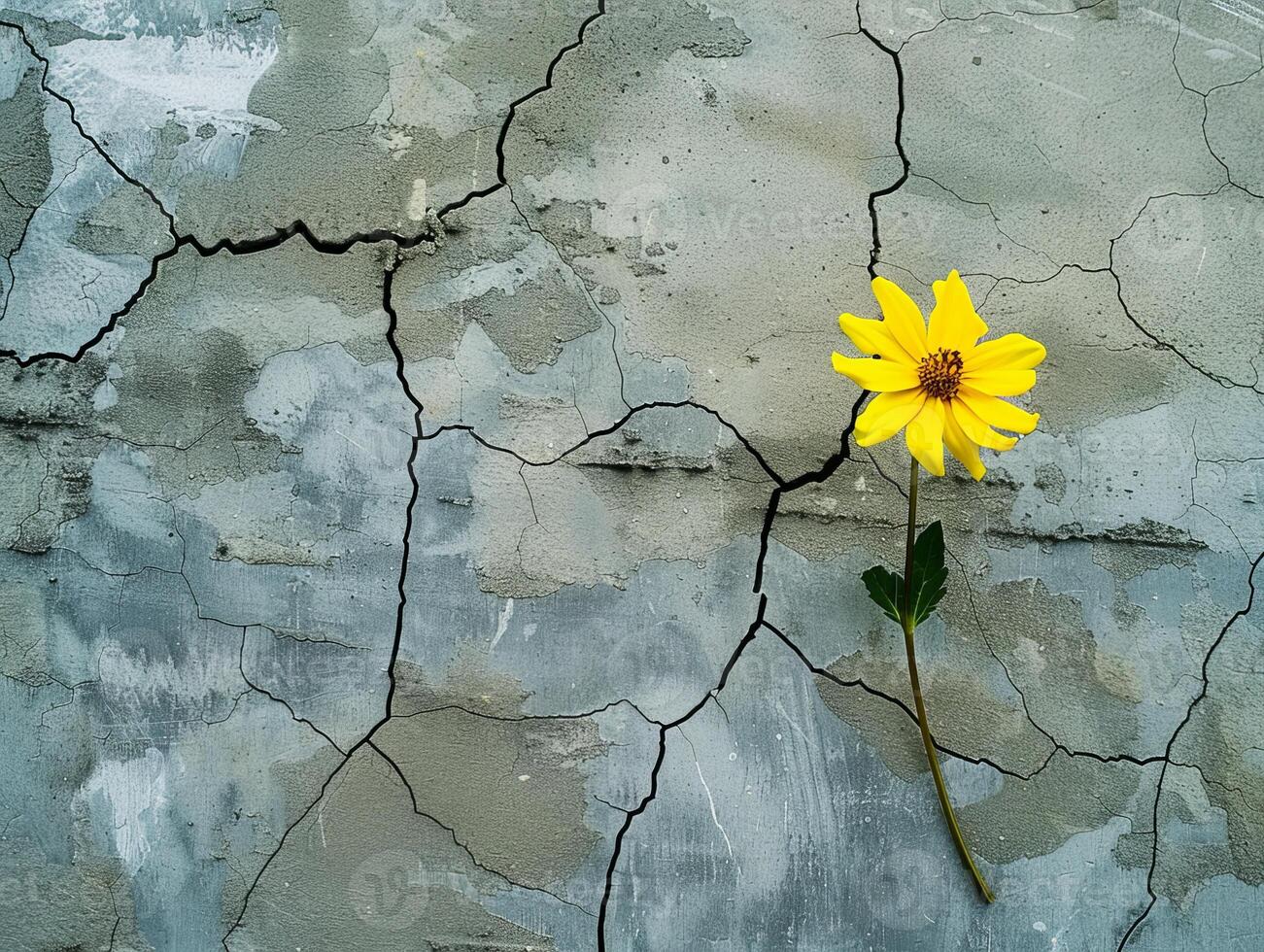 Resilient flower blooming through cracked concrete photo