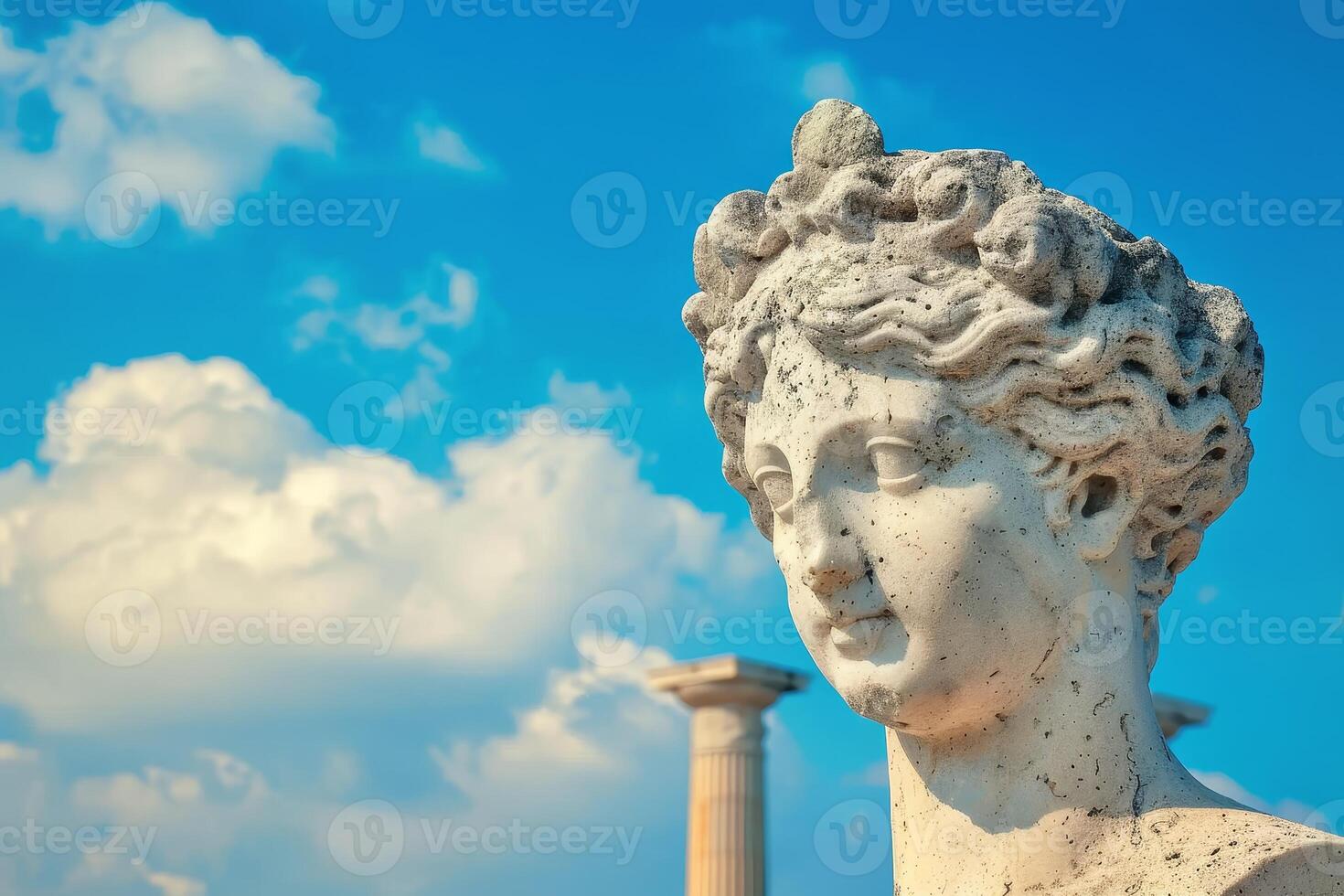 ancient greek statue against blue sky with clouds photo