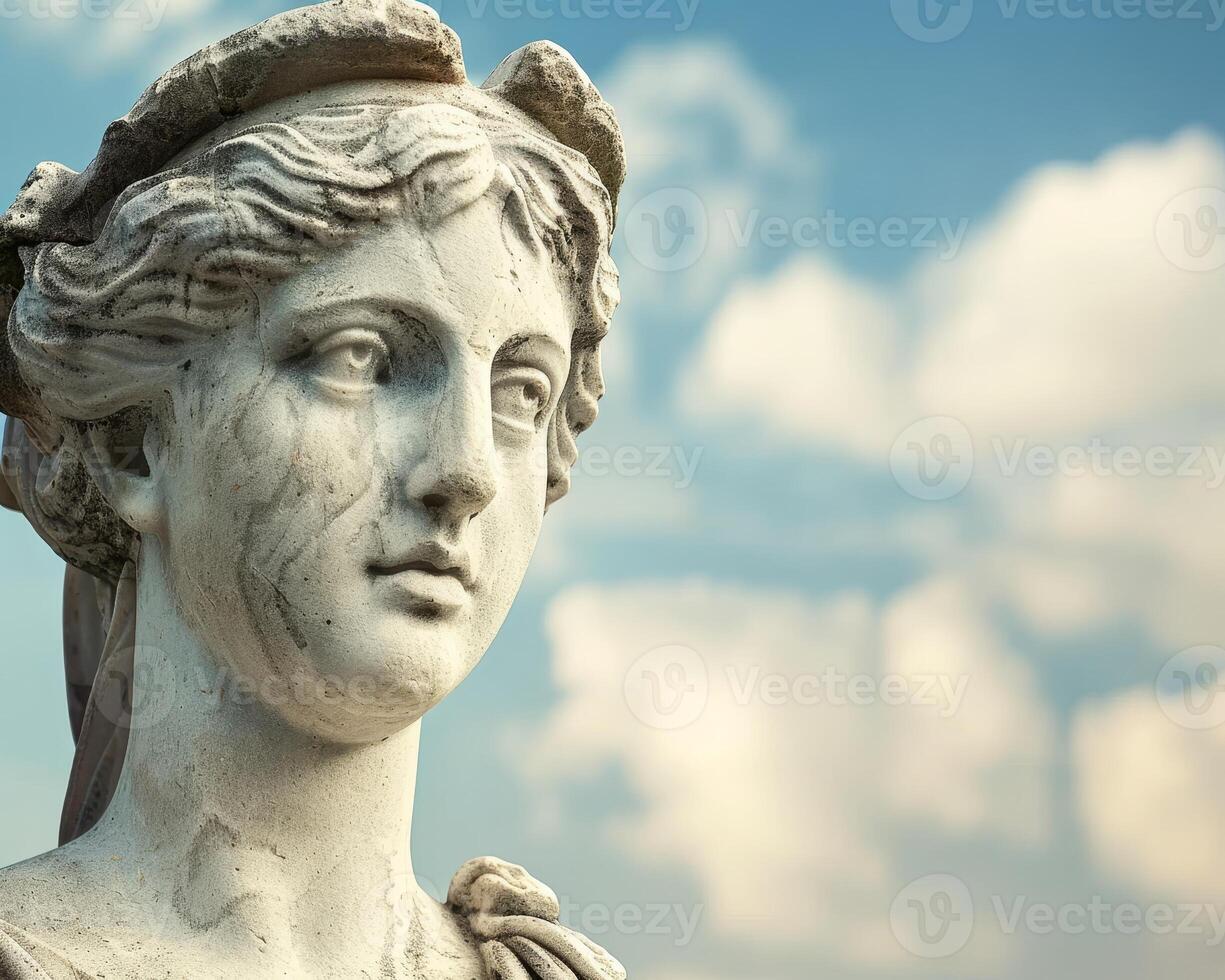 ancient greek statue against cloudy sky photo