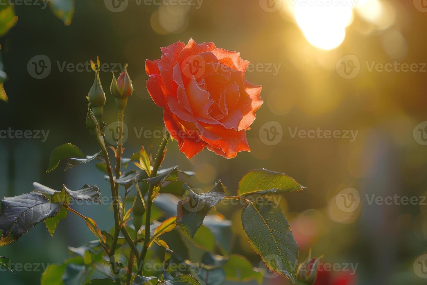 Vibrant red rose in sunlight photo