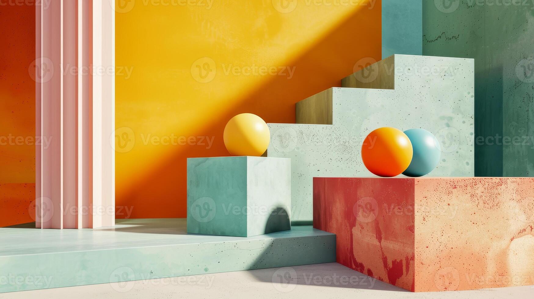 Vibrant geometric composition with abstract shapes and colors photo