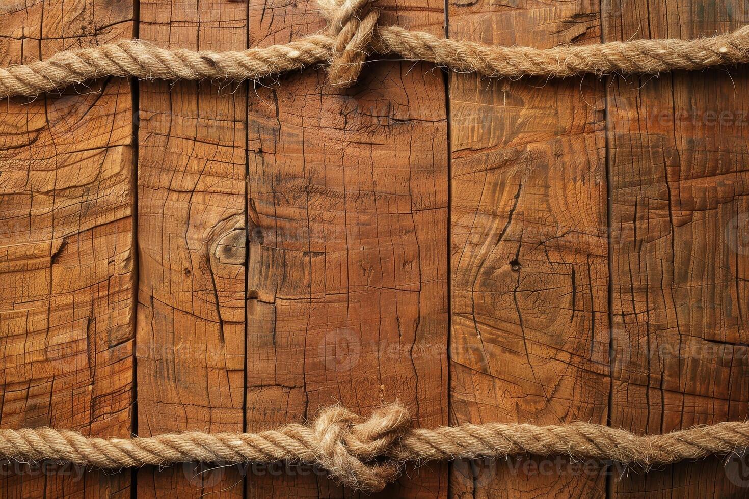 Rustic wooden background with rope frame photo
