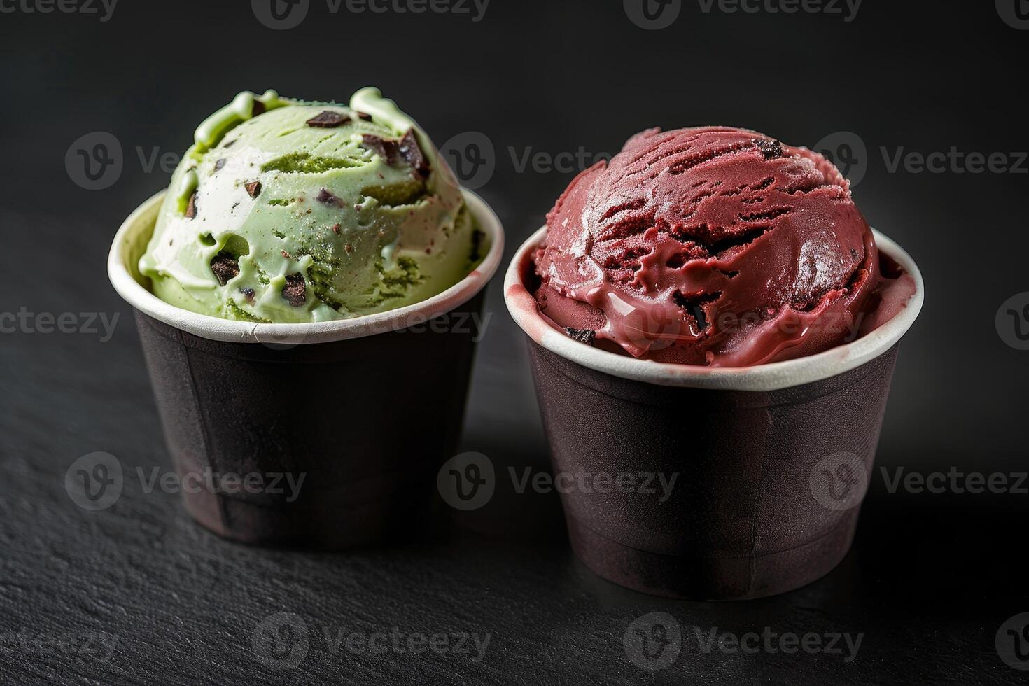 Delicious ice cream scoops in cups photo