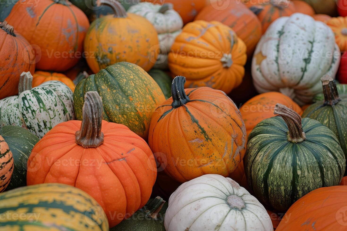 Assortment of colorful autumn pumpkins photo