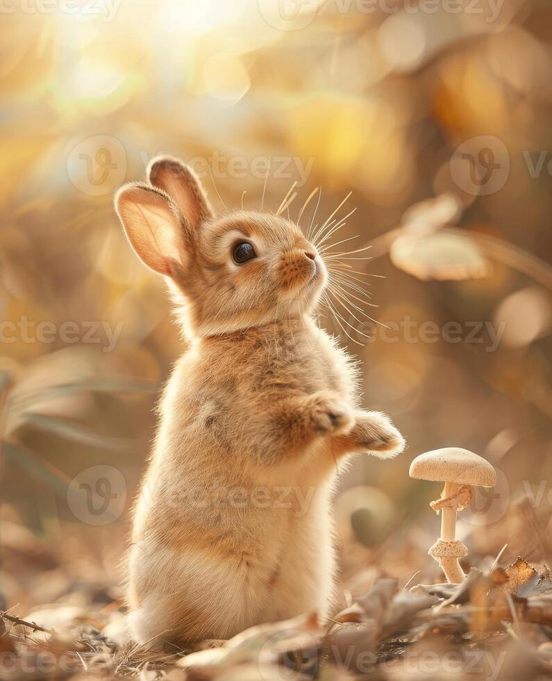 Curious rabbit in autumn forest photo