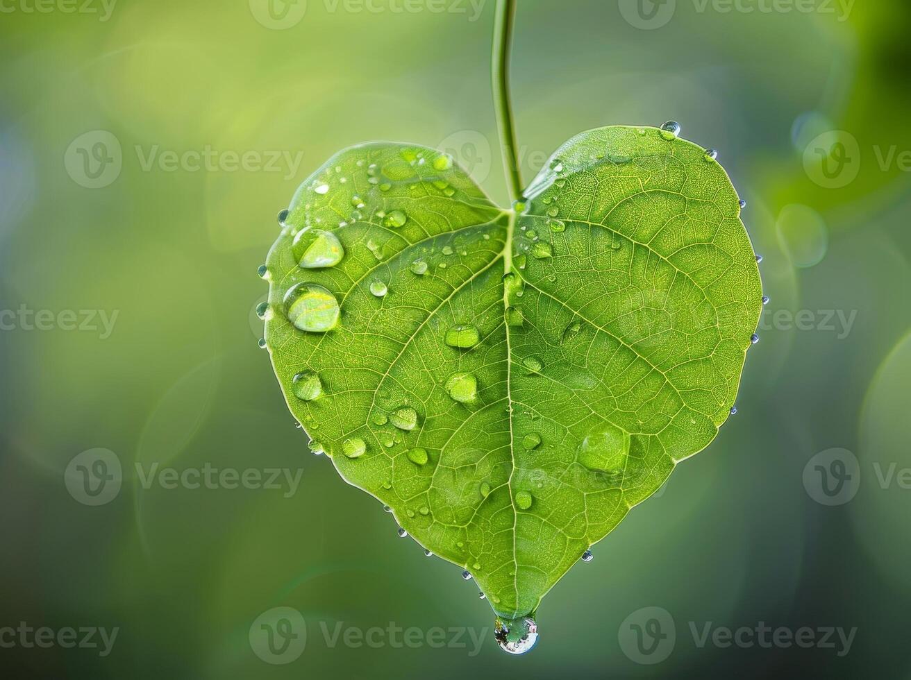 Close up of a heart shaped leaf with water droplets photo