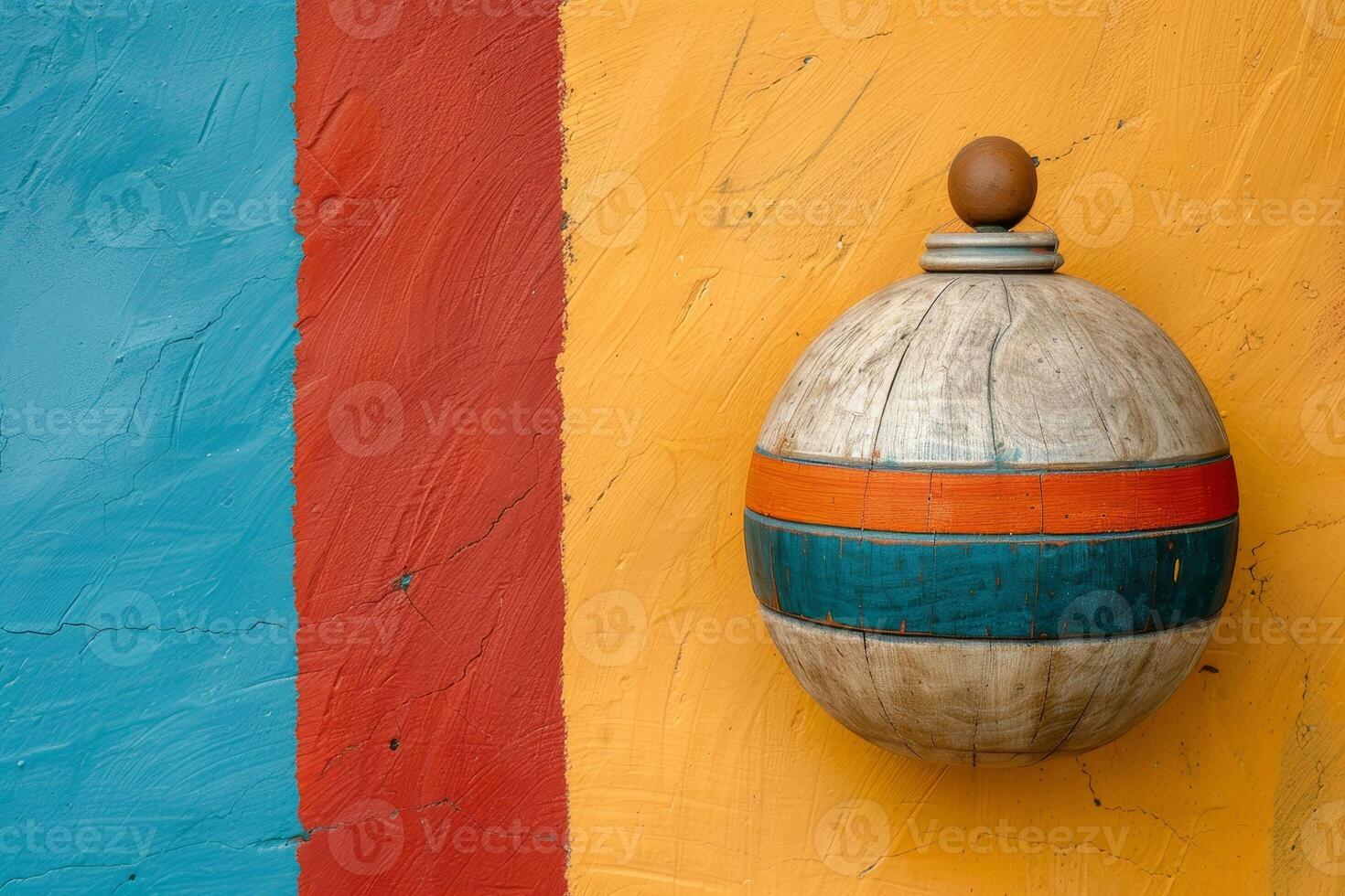Colorful abstract art with wooden sphere photo