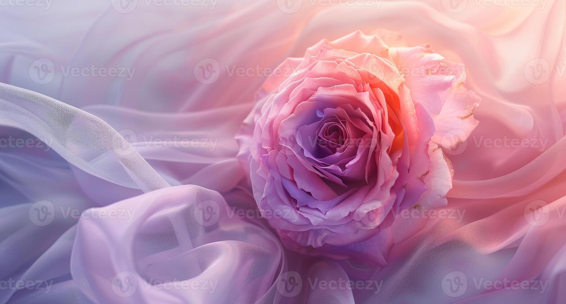 Delicate pink and purple rose in soft focus photo