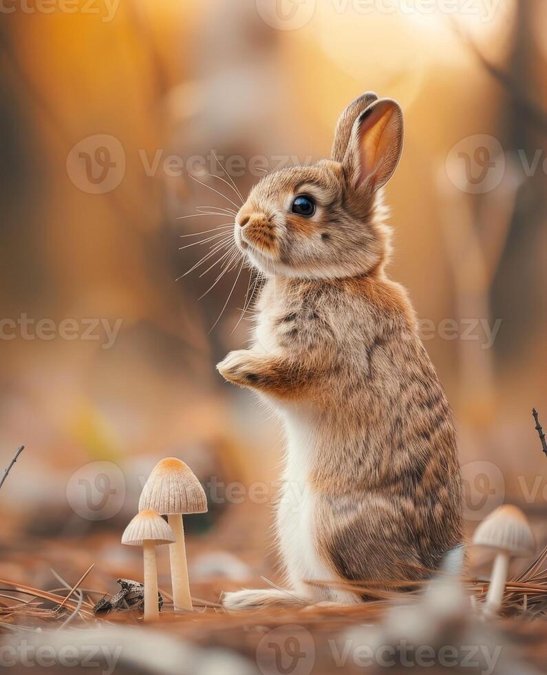 Curious rabbit in autumn forest photo