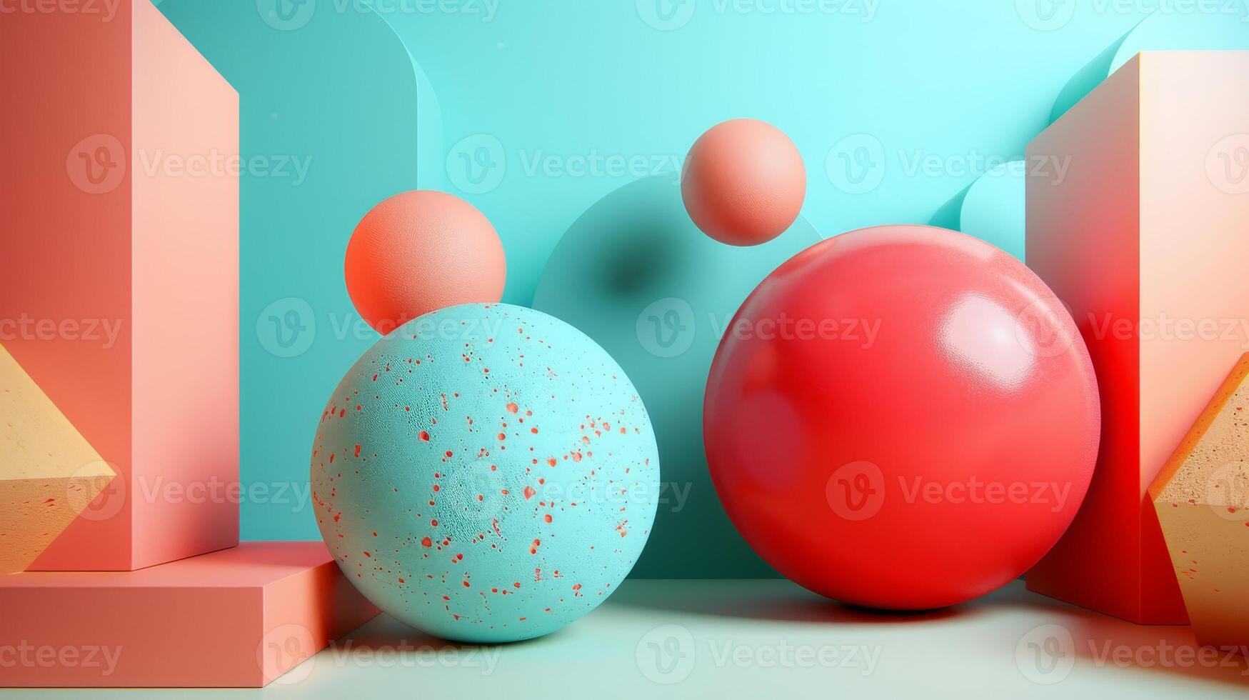Vibrant geometric shapes and colorful spheres photo