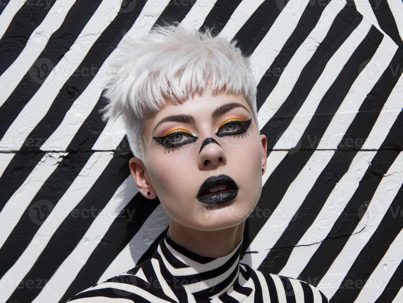 striking monochrome makeup and hairstyle photo