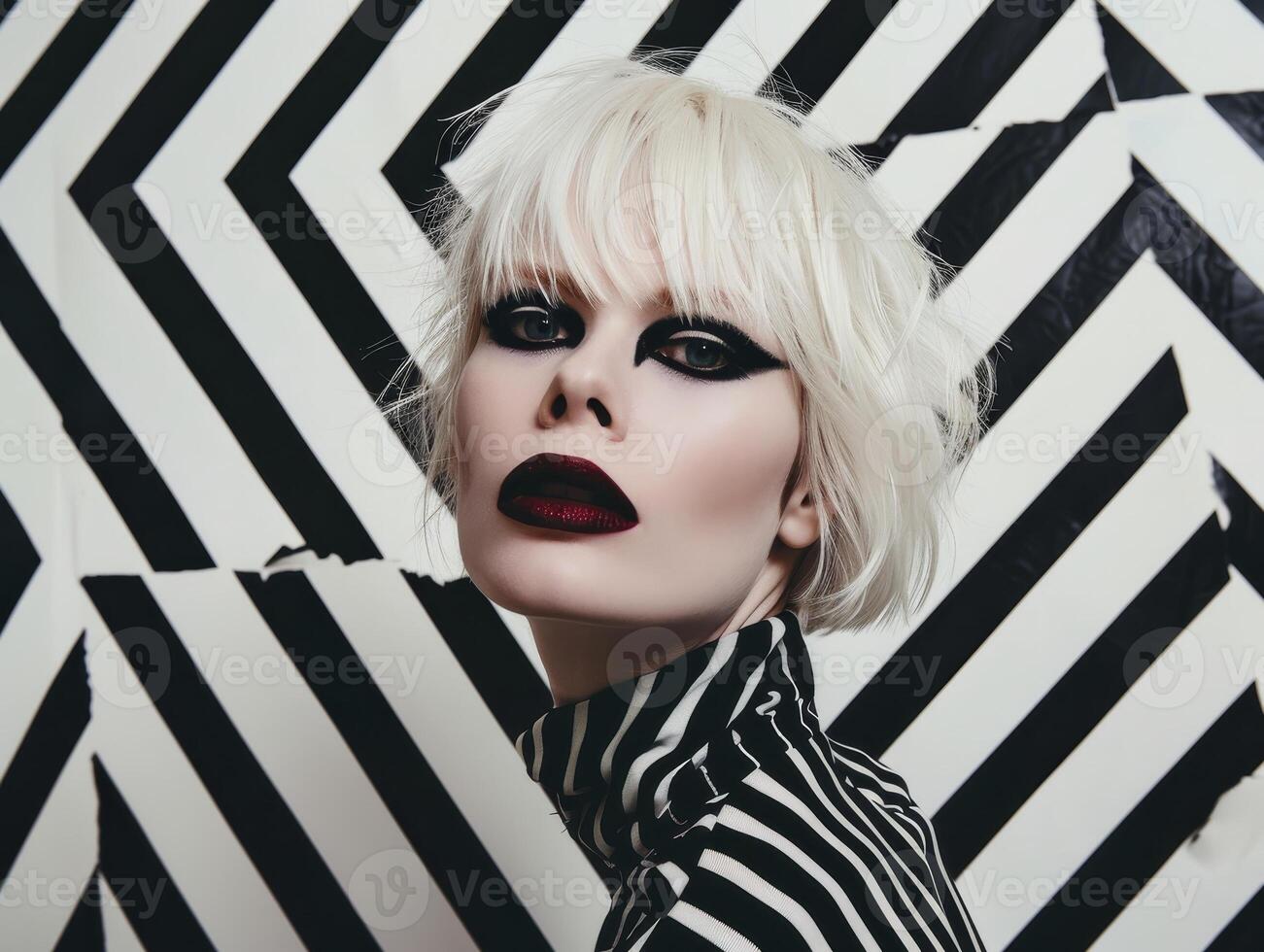 striking woman with dramatic makeup and hairstyle photo