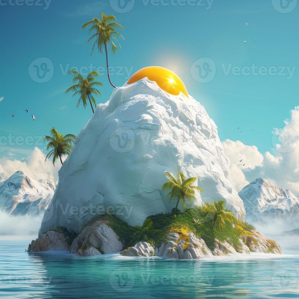 tropical paradise island with palm trees and mountain photo
