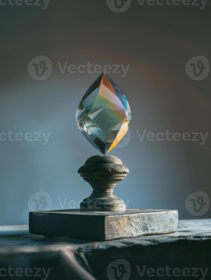 Colorful crystal prism on a pedestal photo