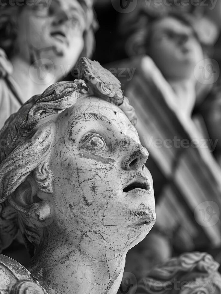 Weathered Statue Face in Black and White photo
