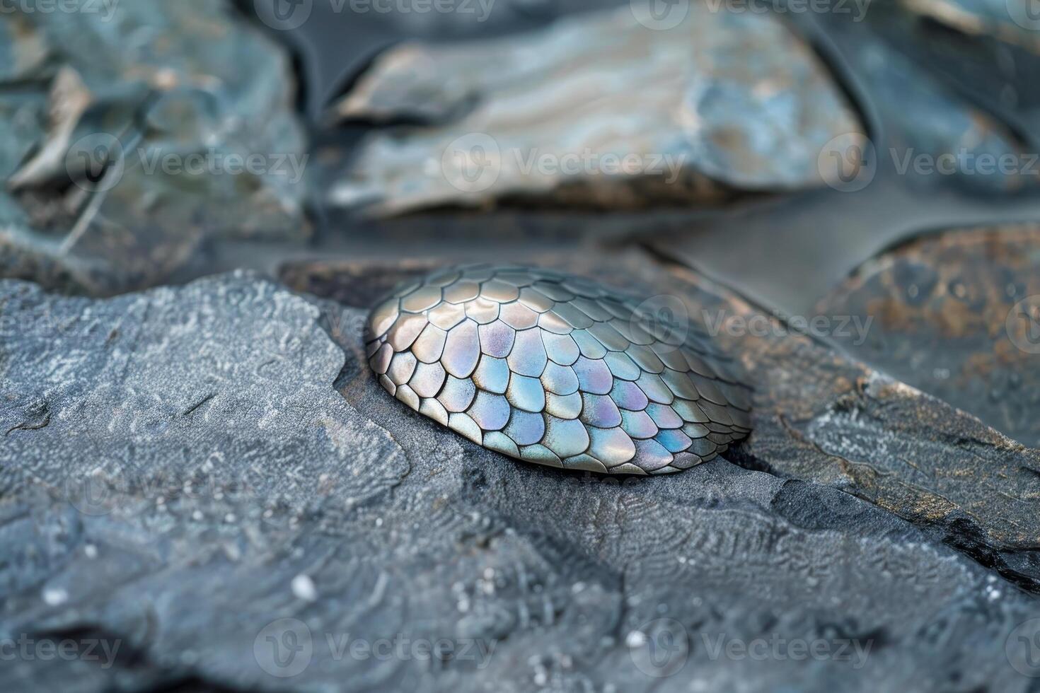 Iridescent Reptile Scales on Rocky Surface photo