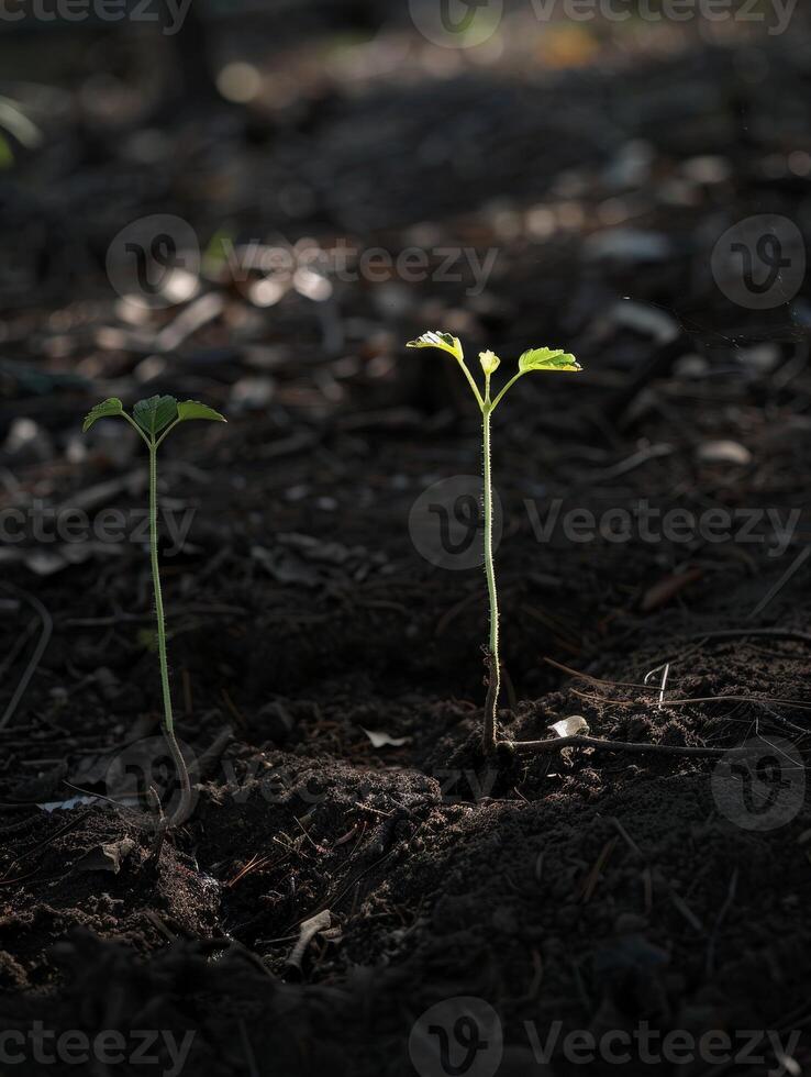 Sprouting seedling in dark soil photo