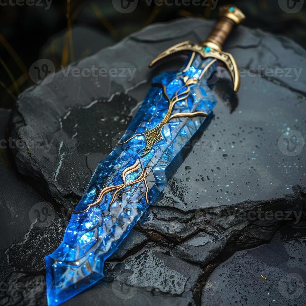 Mystical Sword on Dark Rocks photo
