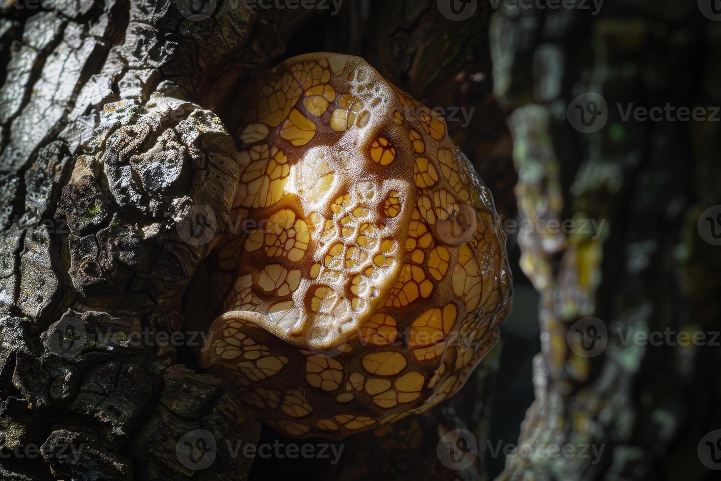 Intricate Fungal Patterns on Tree Bark photo