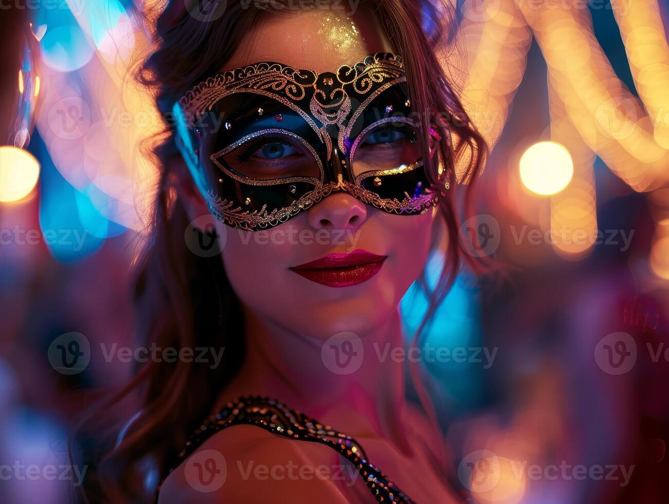 Mysterious woman in ornate carnival mask photo