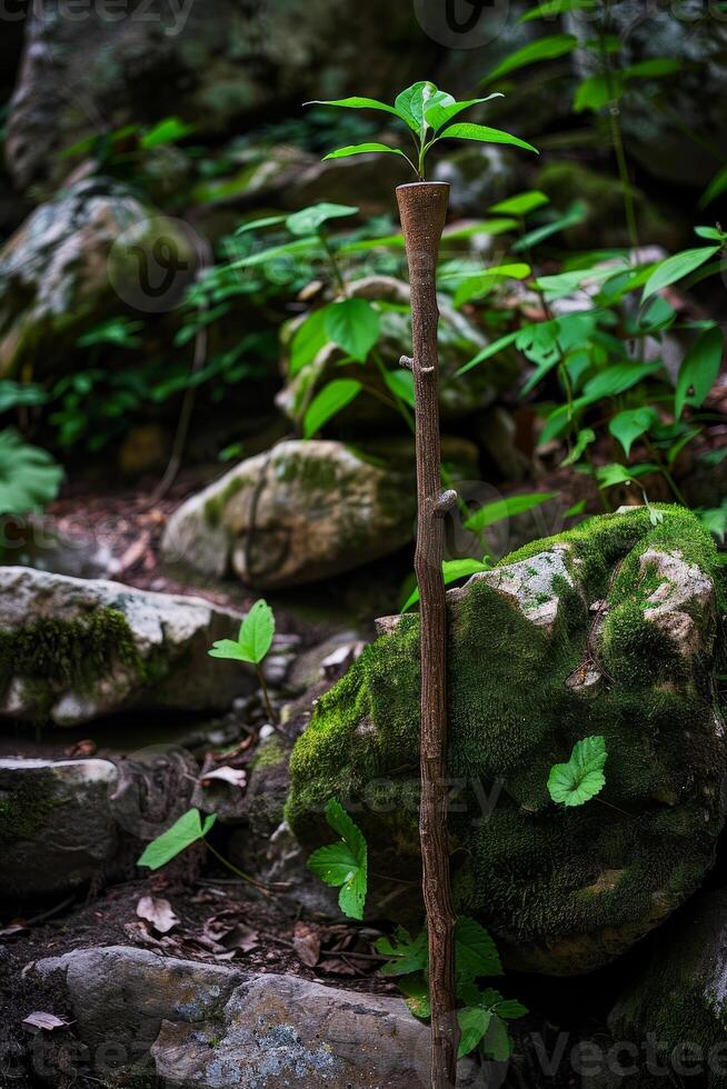 Lush Greenery and Moss Covered Rocks in a Serene Forest photo
