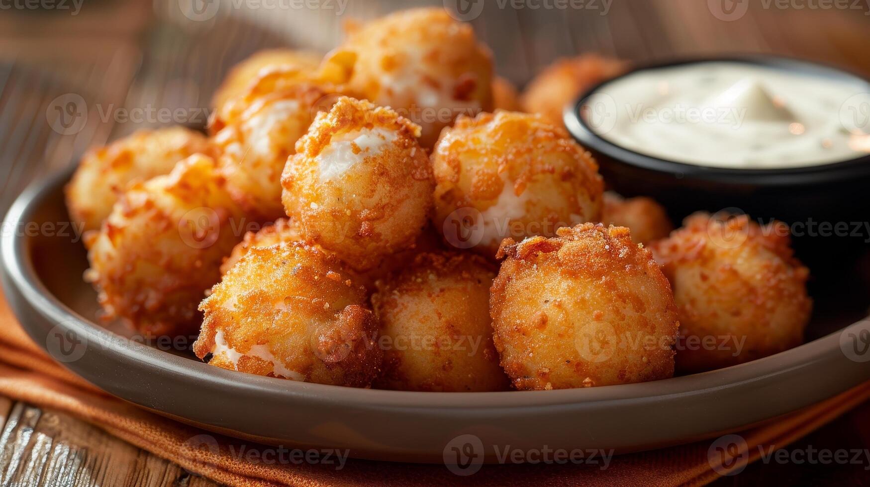 Delicious fried cheese balls with dipping sauce photo