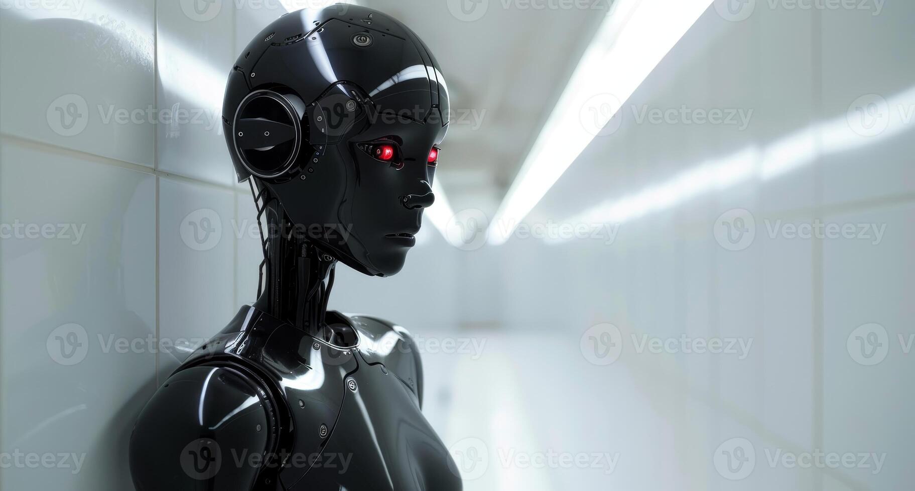 Futuristic robot with glowing eyes photo