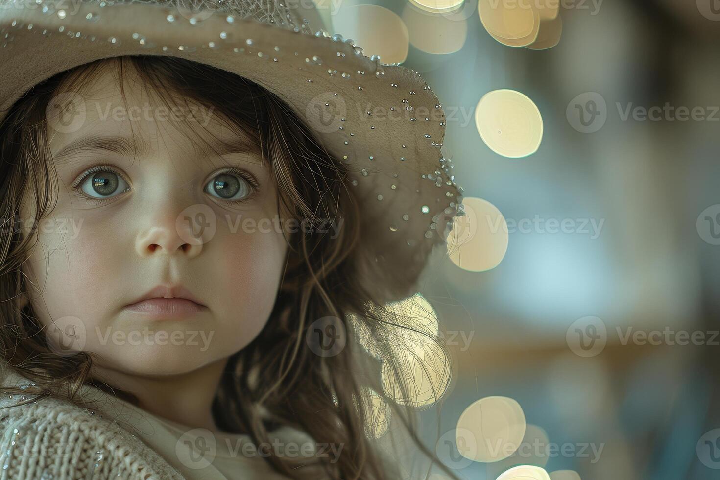 Pensive young girl with sparkling veil photo